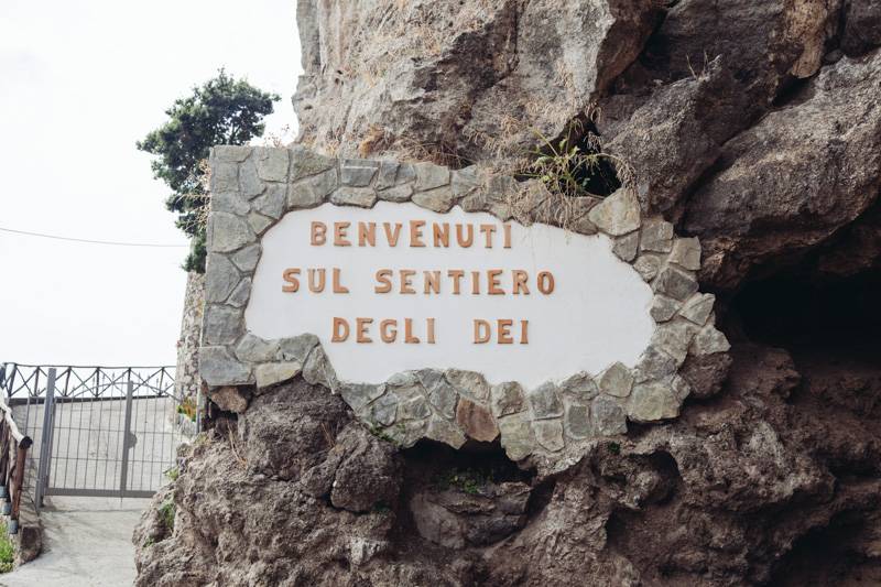 Welcome to Sentiero degli Dei sign, Bomerano, Italy