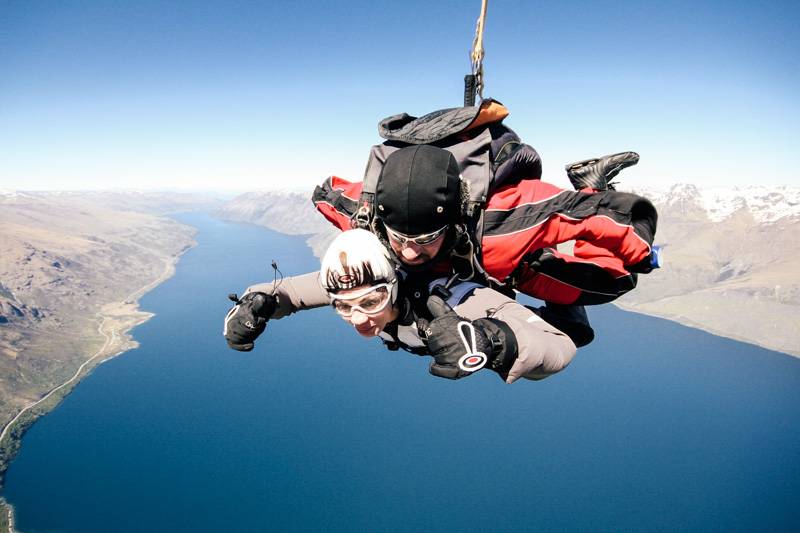 Man and woman skydiving