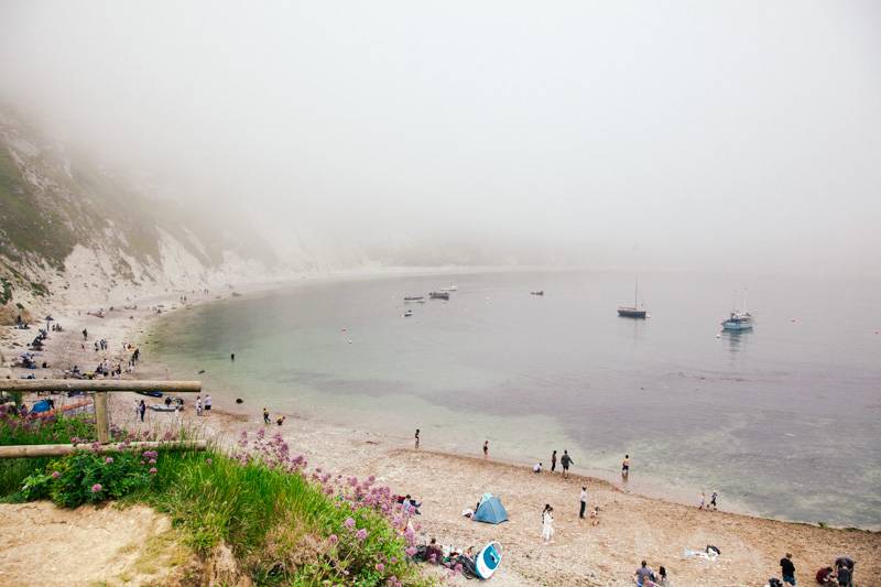 Lulworth Cove covered in mist