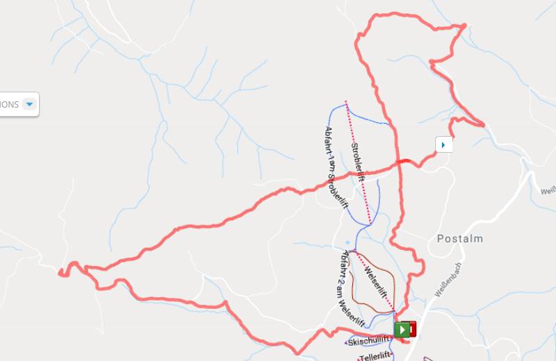 Map of 14km hike in Postalm, Austria